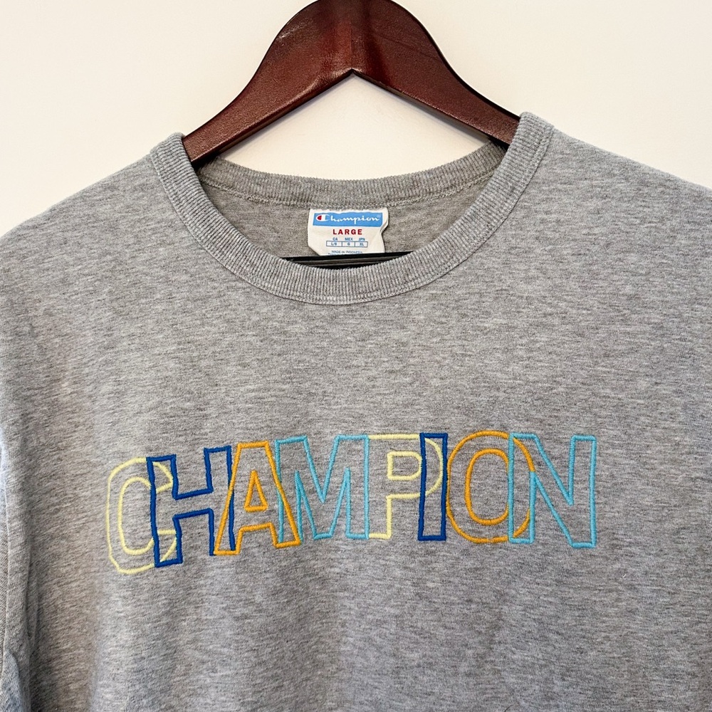 Vintage Champion Embroidered Gray Tshirt